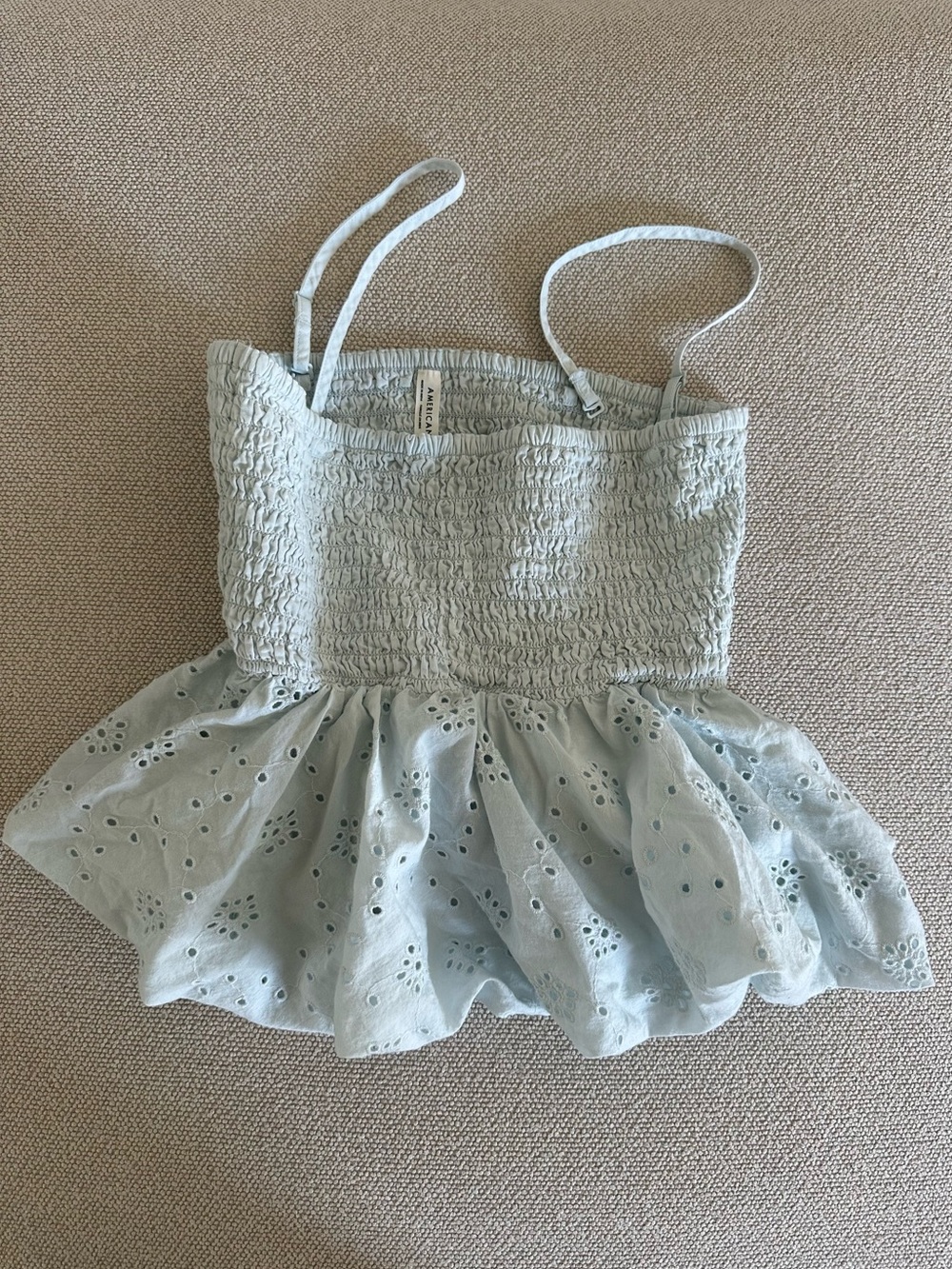 American Eagle Outfitters Light Blue Smocked Eyelet Camisole